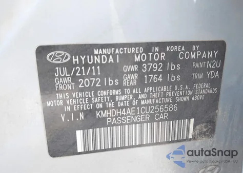 2012 Hyundai Elantra Limited (Ulsan Plant) from USA, damaged, VIN KMHDH4AE1CU256586